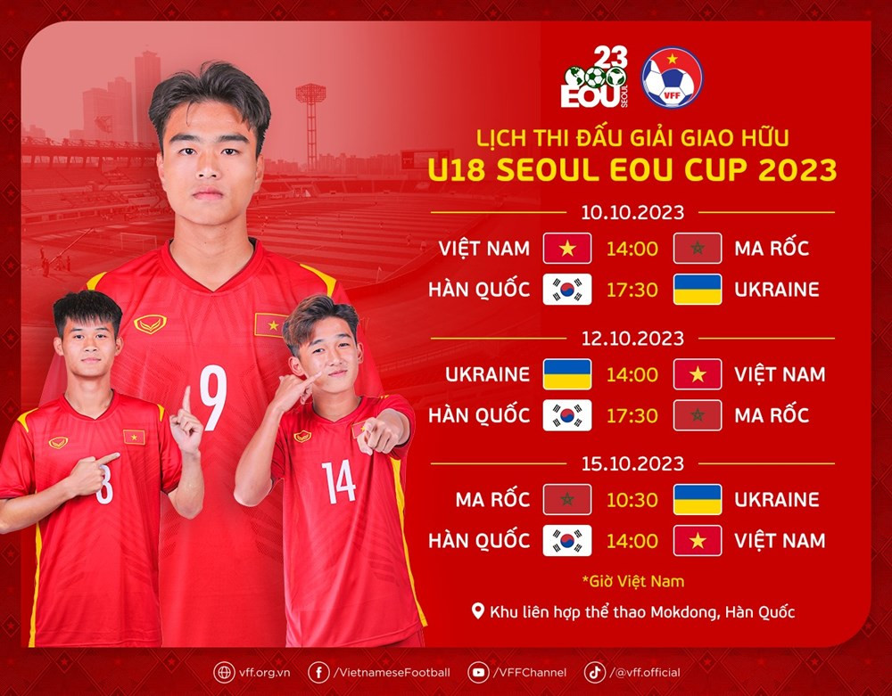 Xem lịch thi đấu U18 Việt Nam ở giải U18 Seoul Cup 2023 và cập nhật kết quả